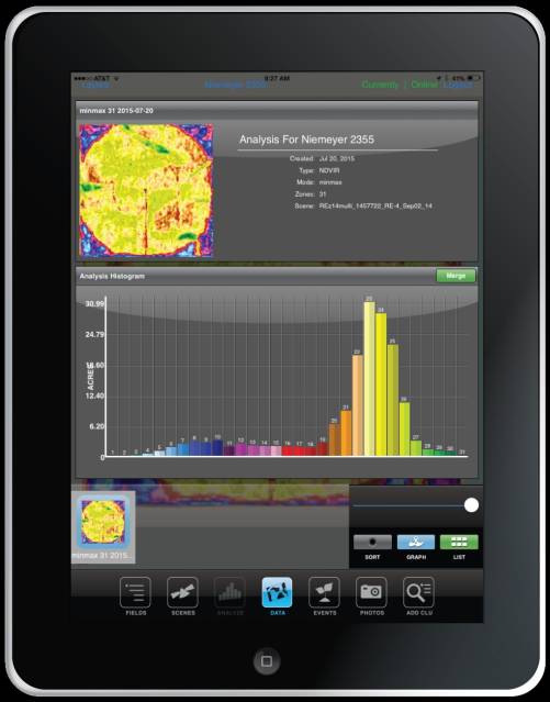 A Satshot NDVIR analysis running on an iPad.