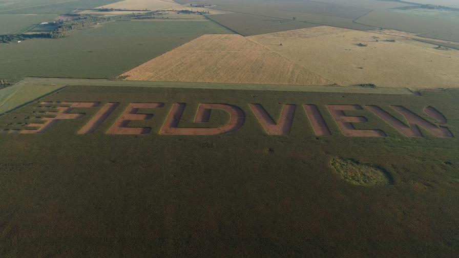 A field in South Africa displays the Climate FieldView logo